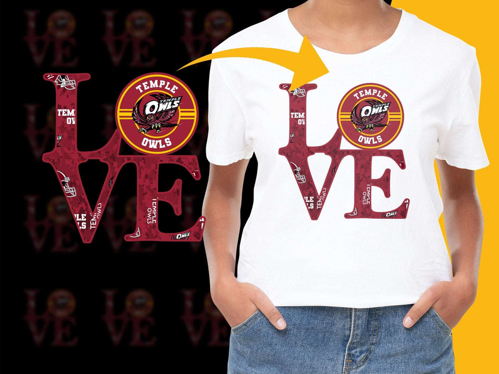 Temple Owls Love Graphic T-Shirt, Collegiate Red Design, Women's Fashion Tee, Casual Sports Apparel