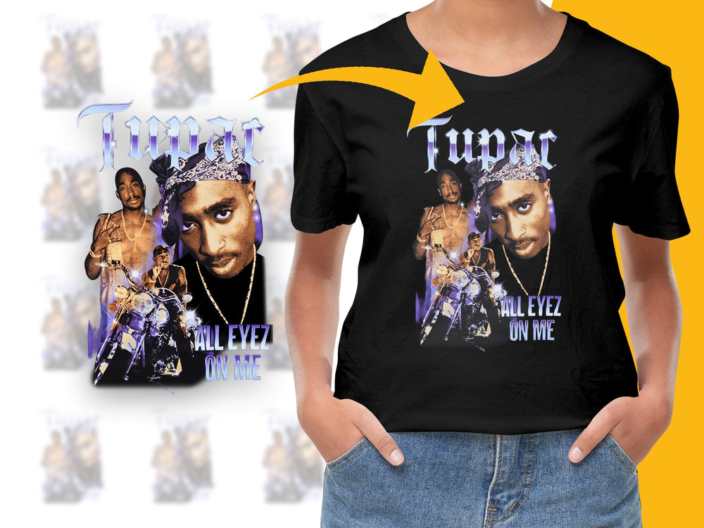 Vintage Tupac Shakur T-Shirt, All Eyez On Me Hip Hop Tee, 90s Rap Music, Unisex Black Top