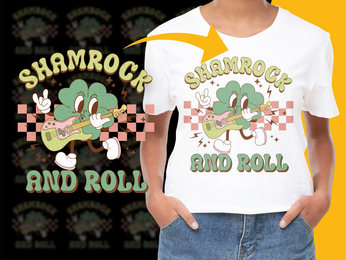 Shamrock and Roll T-Shirt, St. Patrick's Day Graphic Tee, Irish Music Theme, Unisex Cotton Shirt