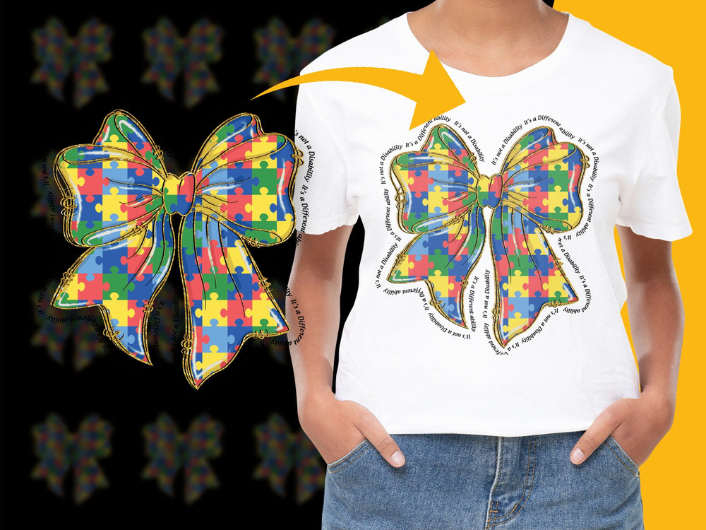 Colorful Autism Awareness Puzzle Piece Ribbon Graphic T-Shirt for Women and Men