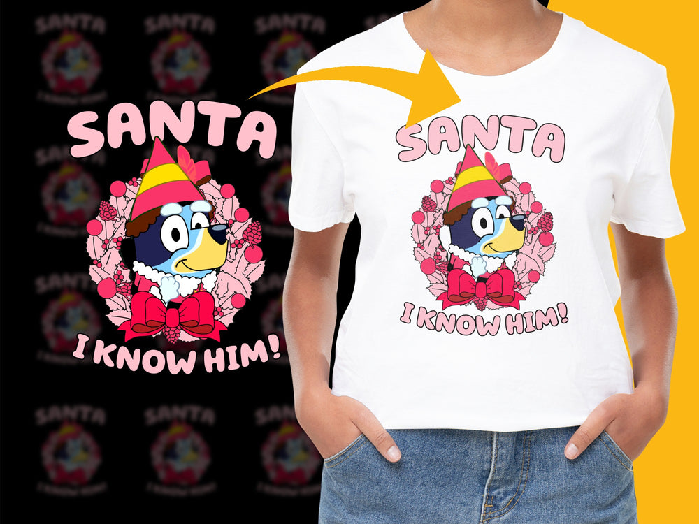 Kids Christmas T-Shirt, Cute Penguin Graphic, 'Santa I Know Him!' Holiday Tee, Festive Children's Apparel, Bright Colors