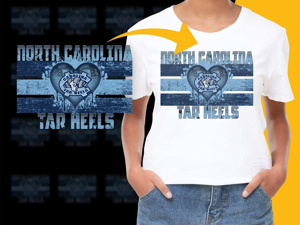 North Carolina Tar Heels Heart T-Shirt, Distressed Flag Design, College Sports Fan Apparel, Unisex White Tee