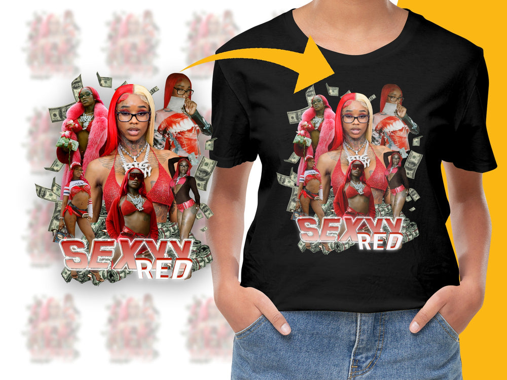 Sexy Red Graphic T-Shirt, Bold Fashion Statement Tee, Urban Style Apparel, Trendy Hip-Hop Clothing