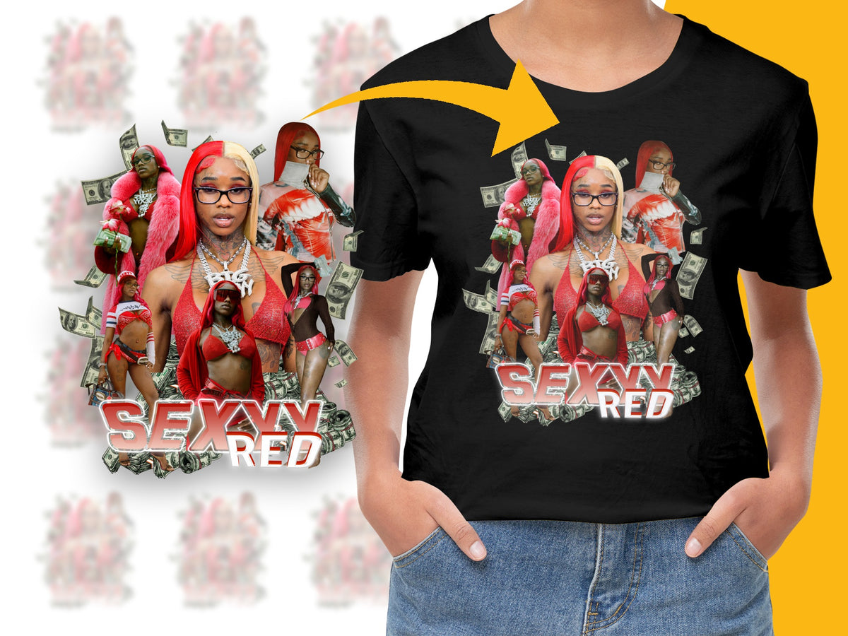 Sexy Red Graphic T-Shirt, Bold Fashion Statement Tee, Urban Style Apparel, Trendy Hip-Hop Clothing