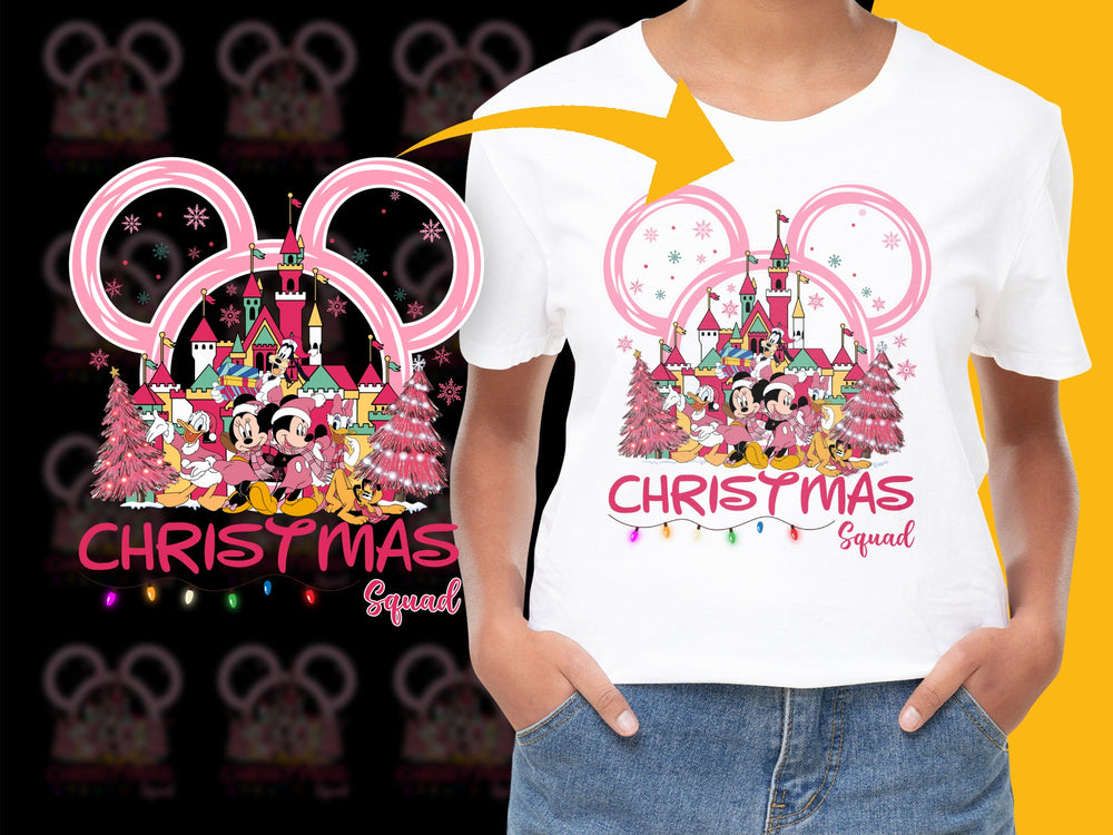 Christmas Squad T-Shirt, Disney Characters Holiday Tee, Kids and Adult Sizes, Festive Family Apparel, Colorful Xmas Design