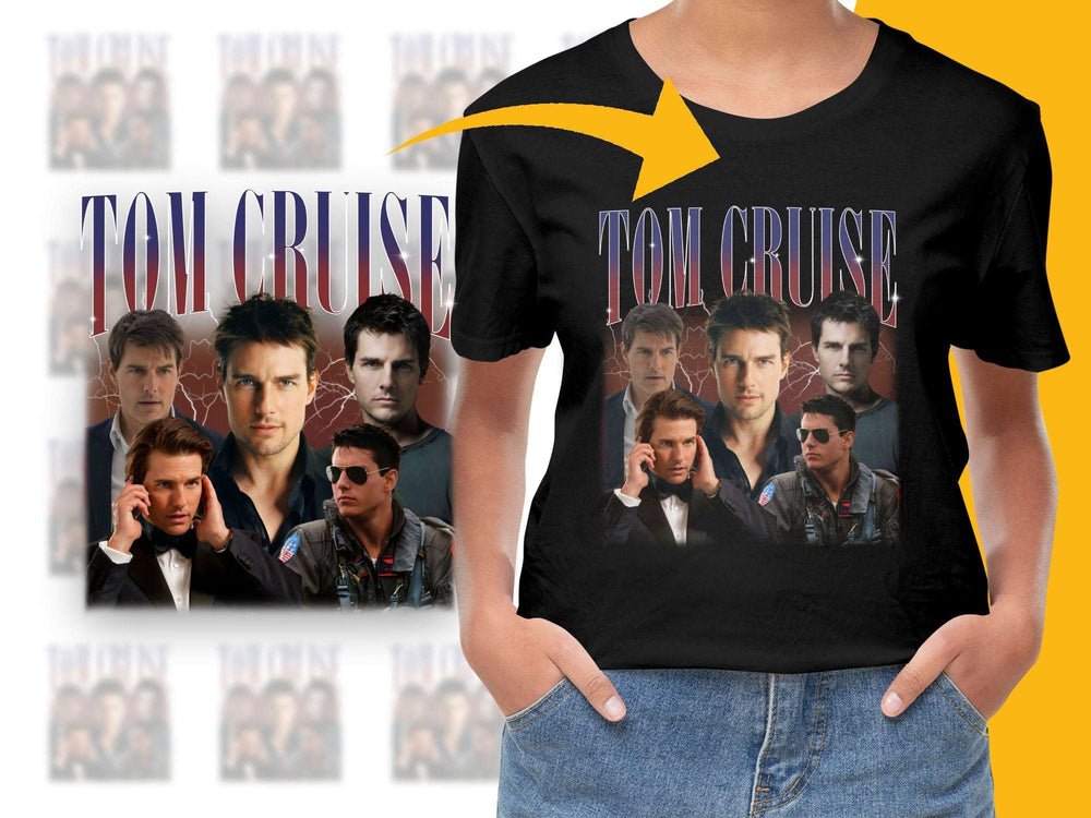 Tom Cruise Graphic T-Shirt Vintage Style Collage, Movie Icon Tee, Unisex Black Top, Gift for Fans