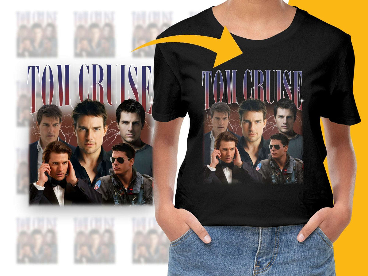 Tom Cruise Graphic T-Shirt Vintage Style Collage, Movie Icon Tee, Unisex Black Top, Gift for Fans