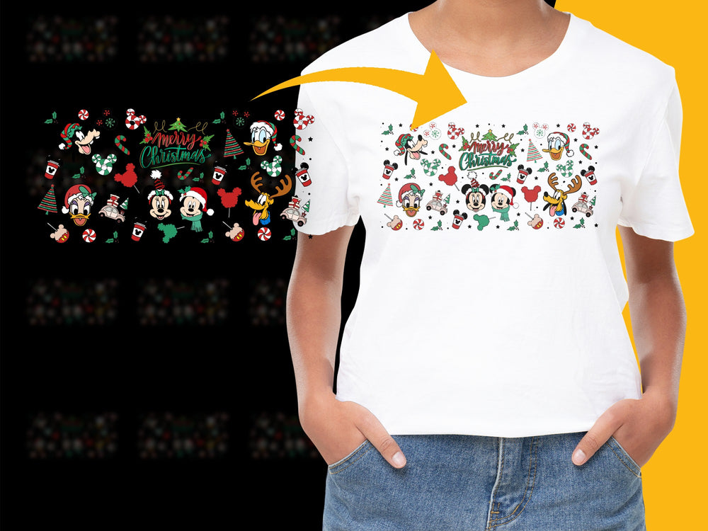 Women's White Christmas T-Shirt, Cute Holiday Characters Graphic Tee, Festive Season Casual Wear