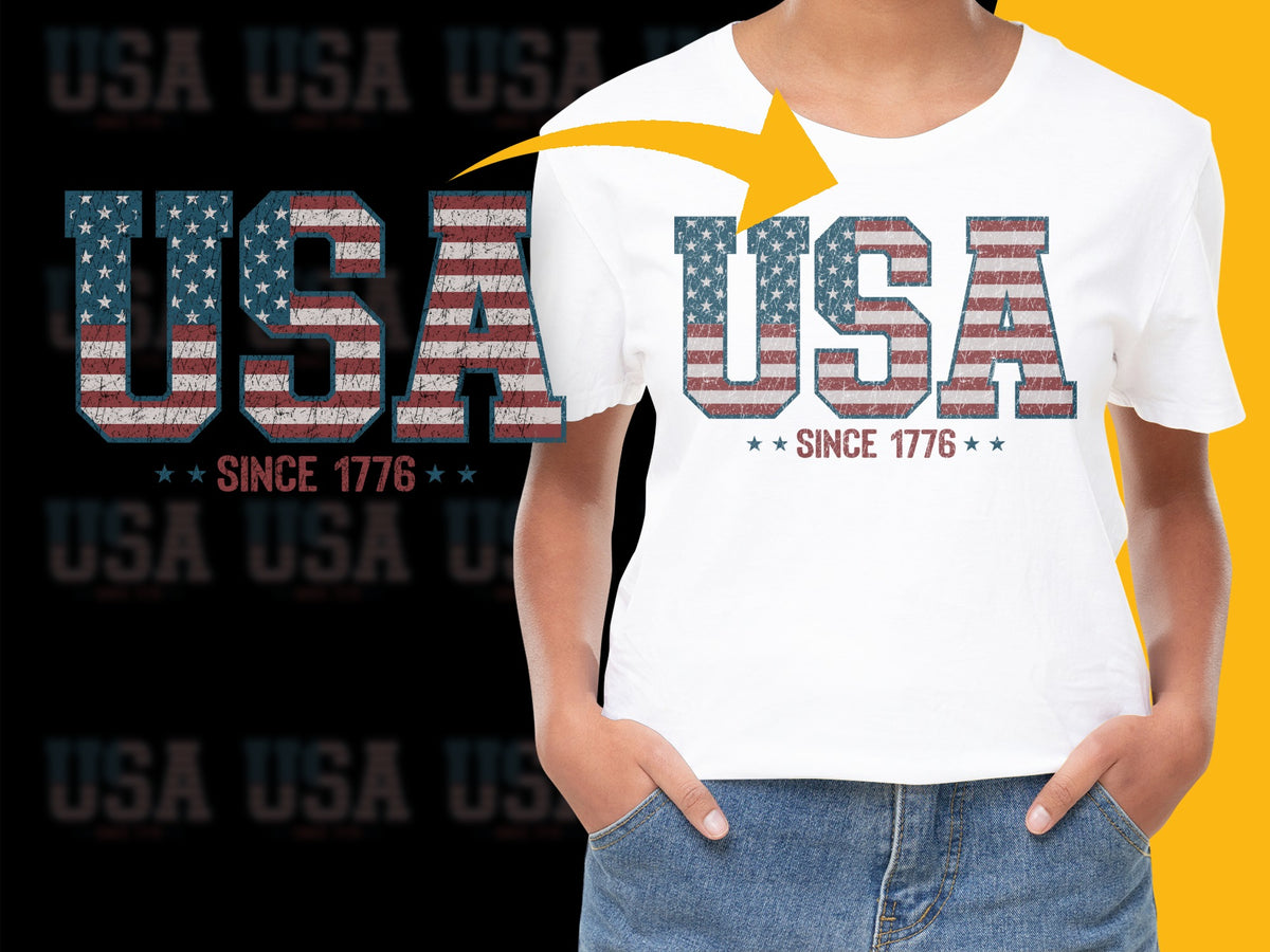 USA Flag Print T-Shirt, Patriotic American Tee, Stars Stripes Design, Since 1776 Graphic, Unisex Fashion Top