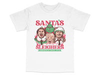 Load image into Gallery viewer, Santa's Sleighers Christmas Rock Tour T-Shirt, Unisex Holiday Band Tee, Festive Graphic Shirt