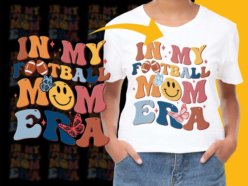 In My Football Mom Era' Graphic T-Shirt, Colorful Sports Parent Tee, Fun Casual Wear, Mothers Support Gear