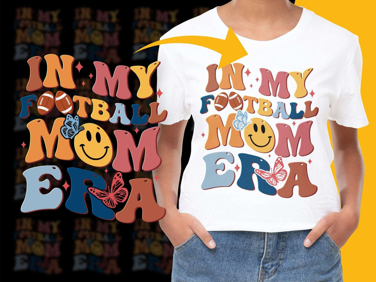 In My Football Mom Era' Graphic T-Shirt, Colorful Sports Parent Tee, Fun Casual Wear, Mothers Support Gear