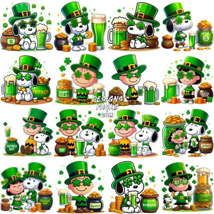 18 St. Patrick’s Day Snoopy Cartoon Dog Designs Bundle Png