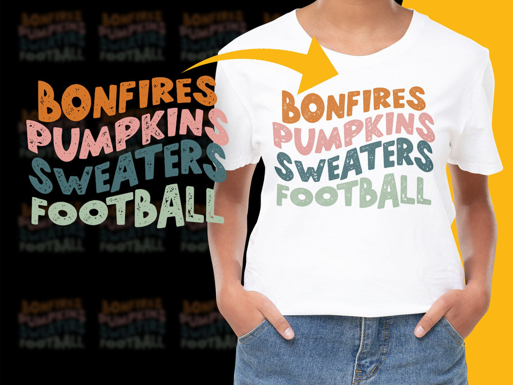 Kids Fall Season T-Shirt Bonfires Pumpkins Sweaters Football Graphic Tee