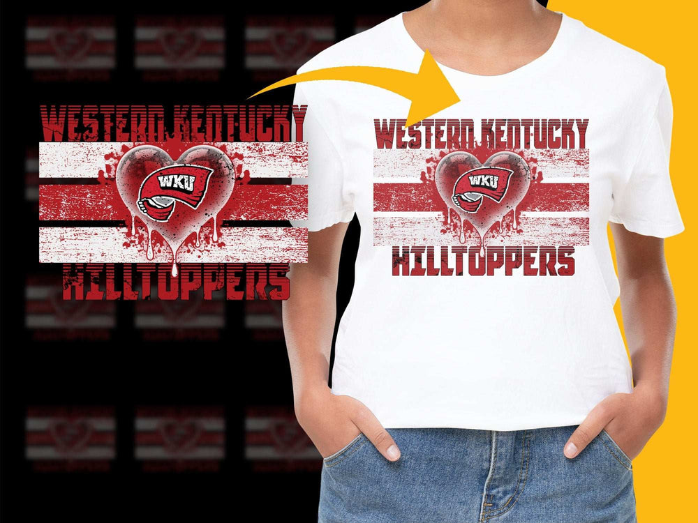 Western Kentucky Hilltoppers Distressed Heart T-Shirt, College Sports Fan Apparel, Red and White Graphic Tee