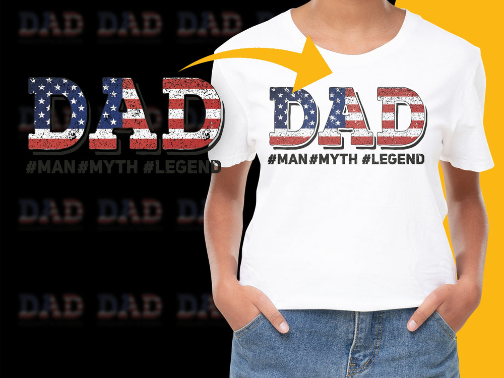 Patriotic Dad T-Shirt, American Flag Man Myth Legend, Father's Day Gift, Distressed Print Tee