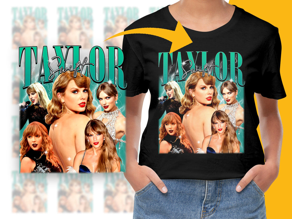 Taylor Swift Inspired Graphic T-Shirt, Pop Star Collage Tee, Trendy Music Themed Apparel, Fan Gift Idea