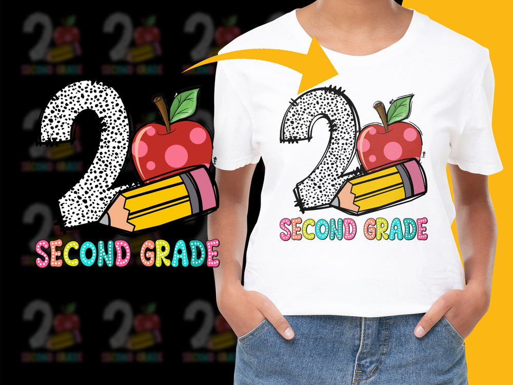 Second Grade Shirt, Kids Back to School T-Shirt, Trendy Graphic Tee for Children, Colorful School Supplies Design