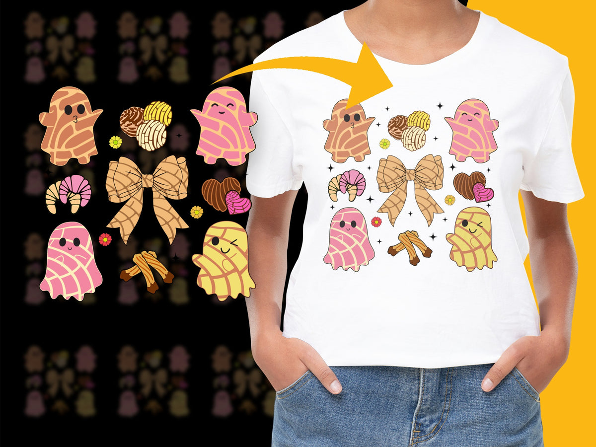 Cute Ghosts and Candy Corn Halloween T-Shirt, Colorful Kids' Autumn Tee, Spooky Graphic Shirt