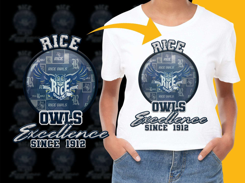 Rice Owls Excellence Since 1912 T-Shirt, College Sports Fan, Graphic Tee, Blue and White, Casual Wear, Unisex Clothing