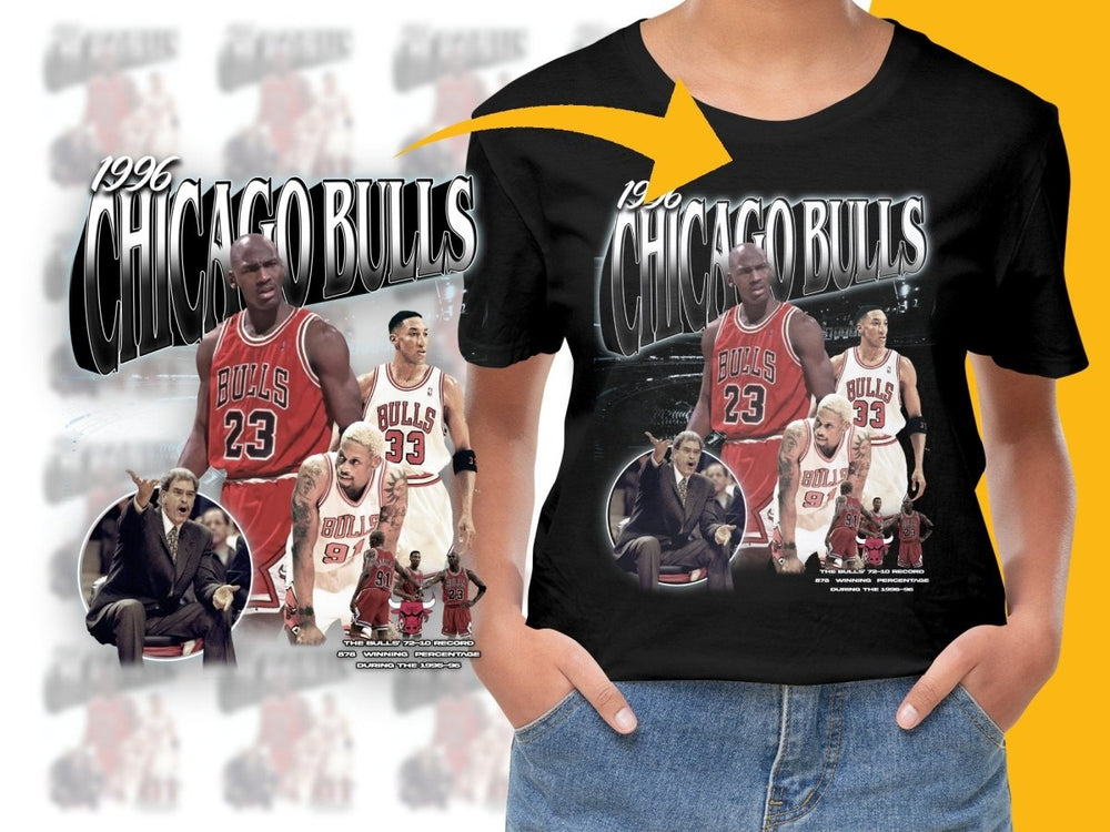 1996 Chicago Bulls Vintage Style Basketball PNG File - Teepew
