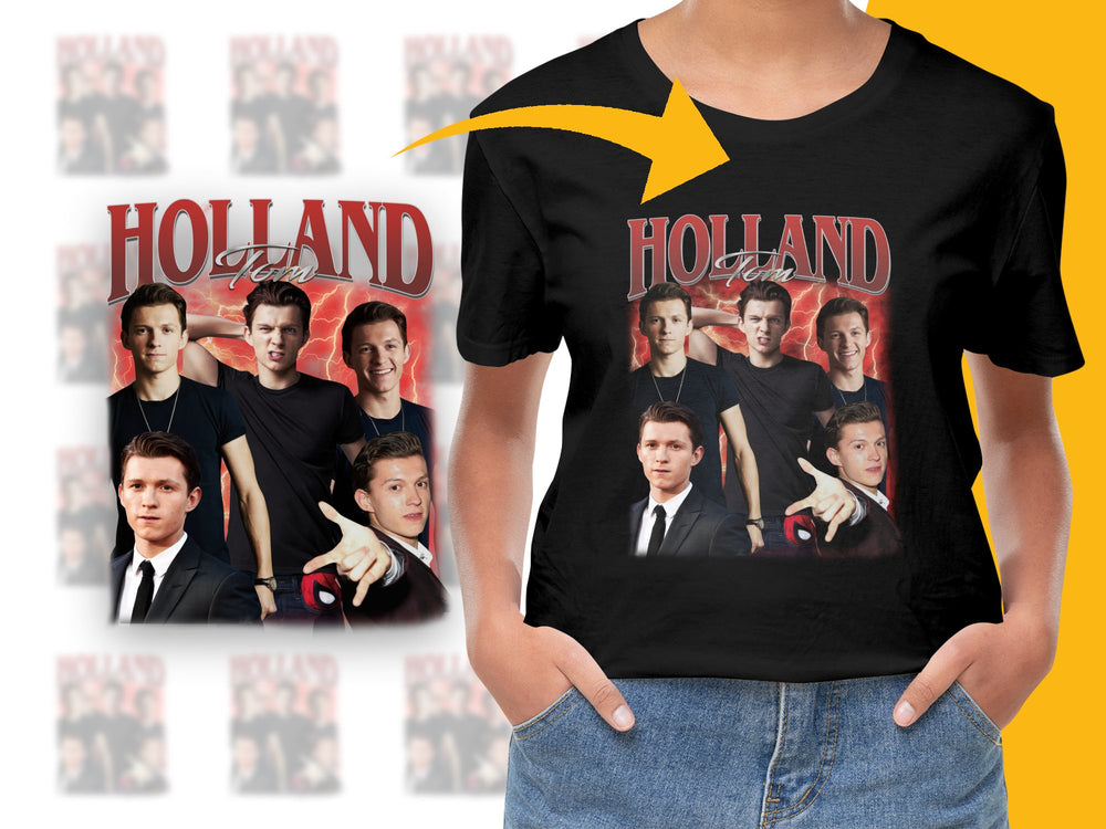 Tom Holland Fan T-Shirt, Multiple Poses Design, Black Unisex Tee, Actor Graphic Shirt, Gift for Movie Lovers