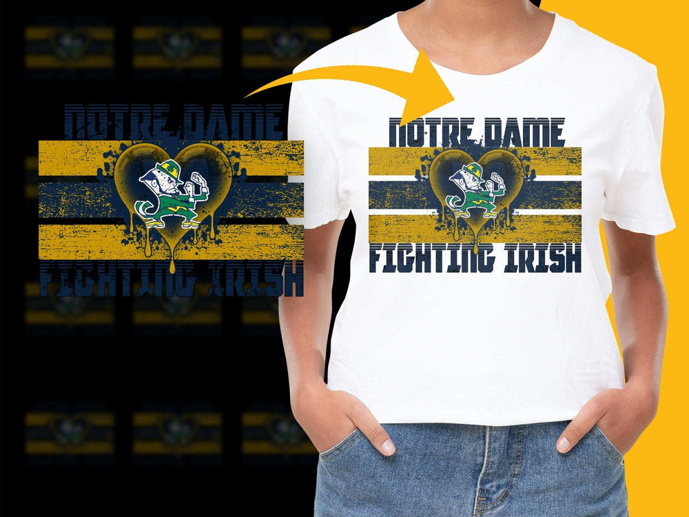 Notre Dame Fighting Irish T-Shirt, Vintage Sports Team Graphic Tee, College Football Fan Apparel, Yellow and Blue Color