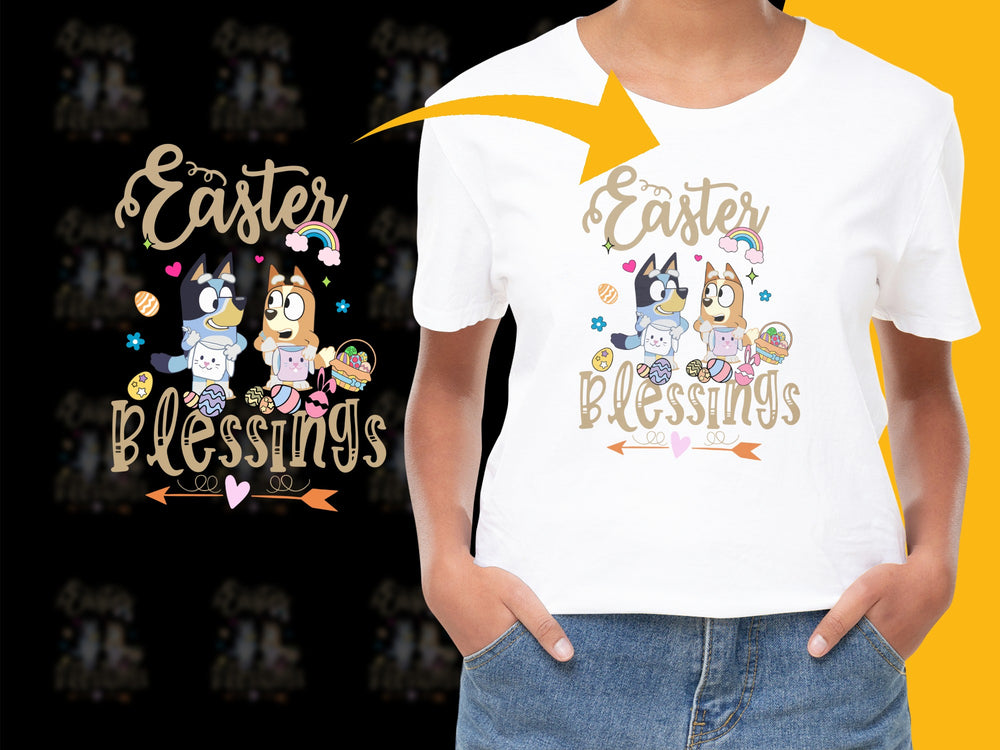 Easter Blessings T-Shirt Women Cute Bunny Graphic Spring Holiday Gift Idea