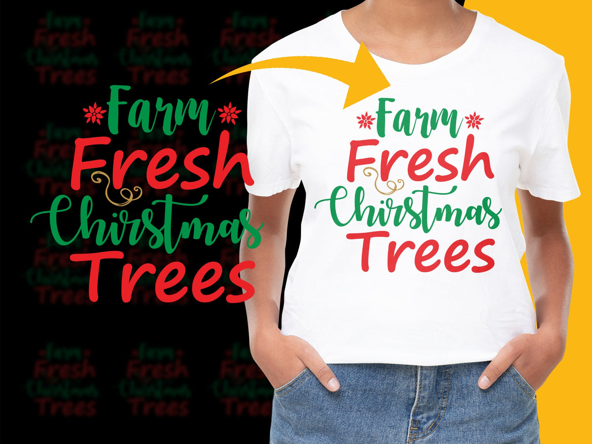 Farm Fresh Christmas Trees T-Shirt, Festive Holiday Graphic Tee, Colorful Winter Apparel for Family Celebrations