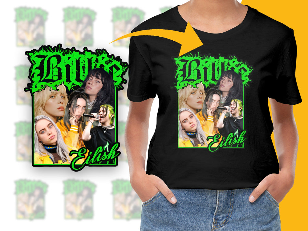 Billie Eilish Graphic T-Shirt, Women's Black Tee with Vintage Style Pop Star Print, Fashionable Music Fan Apparel