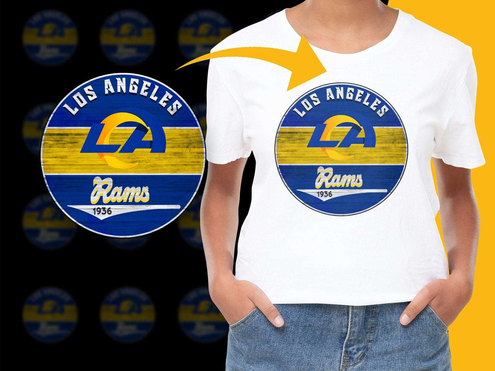Los Angeles Rams T-Shirt Vintage Logo Design 1936, Yellow and Blue Sports Tee