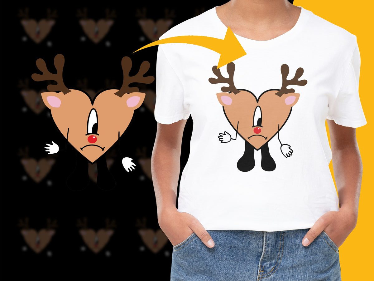 Cute Reindeer Cartoon T-Shirt, Unisex Kids Graphic Tee, Christmas Holiday Casual Outfit, Fun Winter Apparel Gift Idea