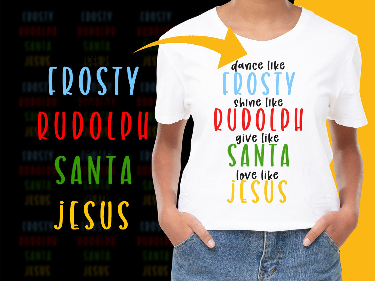 Kids Christmas T-Shirt, Dance Like Frosty, Shine Like Rudolph, Cute Holiday Tee