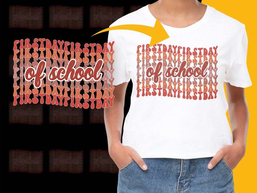 First Day of School T-Shirt, Trendy Kids' Graphic Tee, Back to School Outfit, Bold Text Design