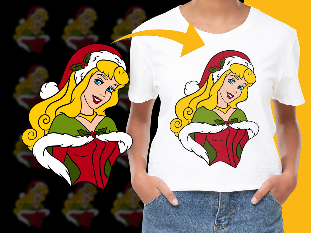 Christmas Cartoon Princess T-Shirt, Festive Holiday Apparel for Kids, Cute Girl Graphic Tee