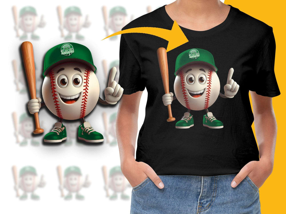 Kids Baseball Cartoon Character T-Shirt, Fun Sports Graphic Tee, Youth Casual Wear