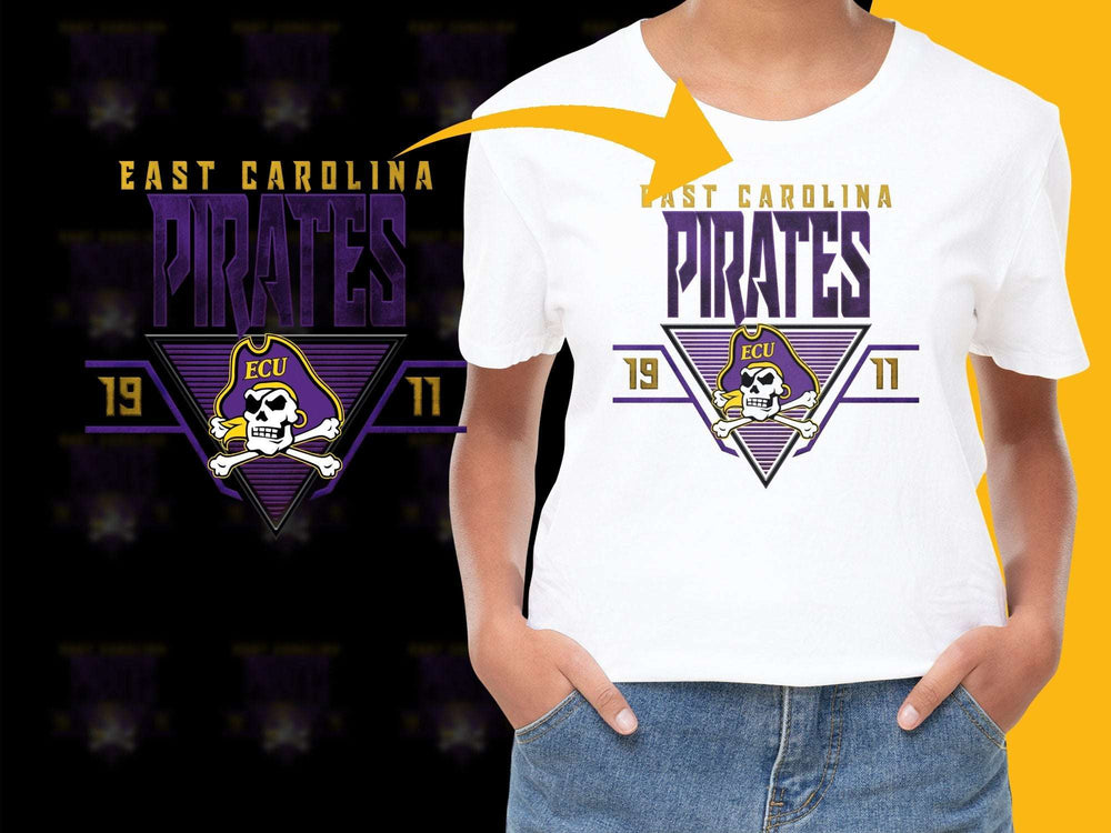 East Carolina Pirates T-Shirt, ECU Logo Vintage Inspired, Purple and Gold, Sports Fan Apparel, Casual Wear