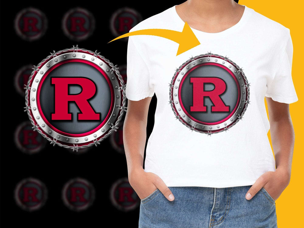 Red Letter R Rivet Design Graphic T-Shirt, Unisex Casual Tee, Bold Typography Fashion Top