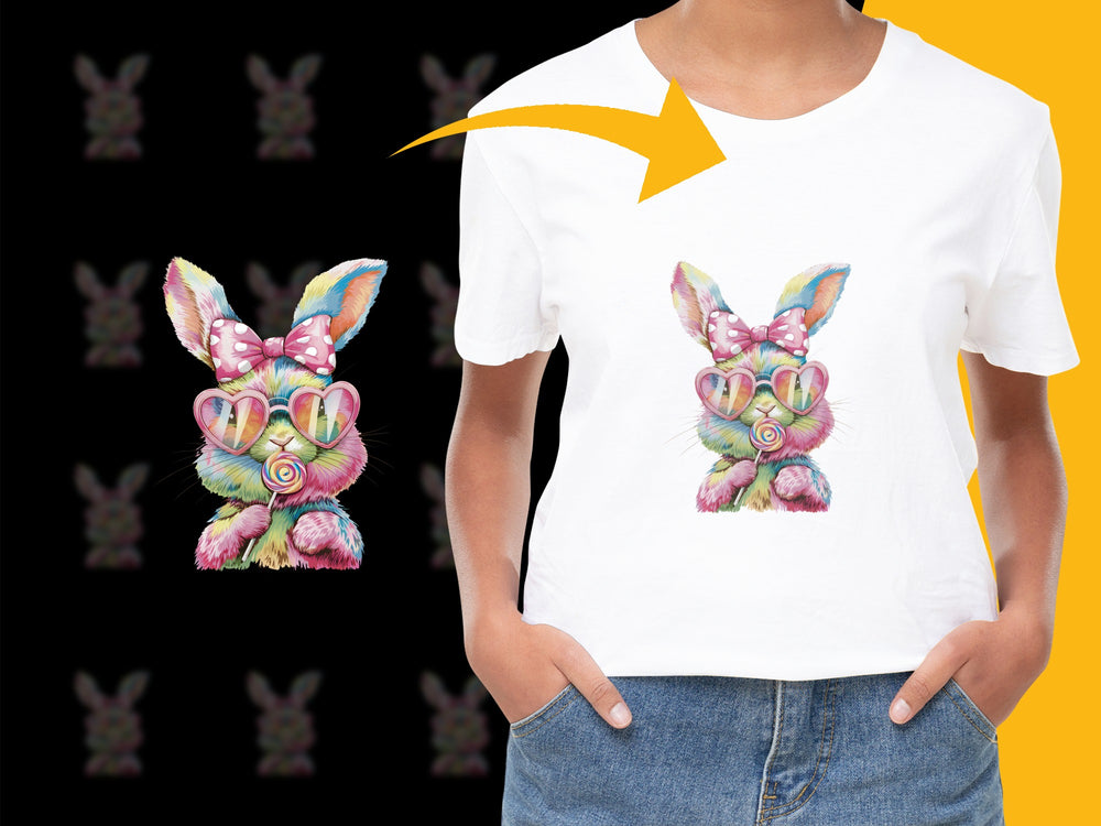 Colorful Bunny T-Shirt, Cute Rabbit Graphic Tee, Easter Gift for Kids, Unisex Animal Print Top