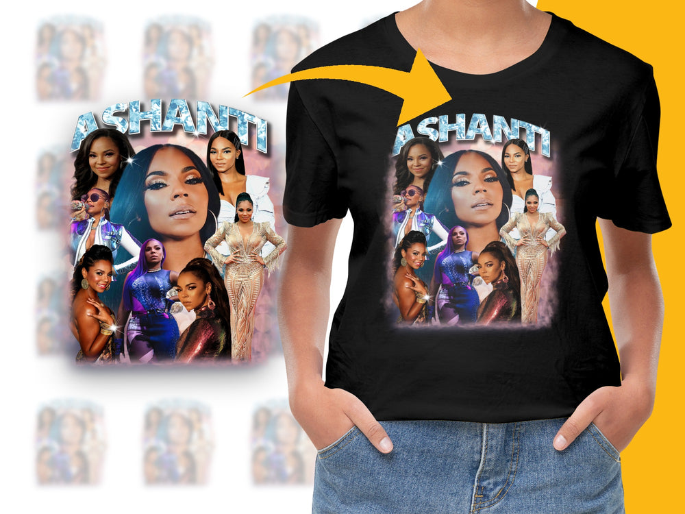 Ashanti Graphic T-Shirt, Vintage Style Music Artist Collage Tee, Colorful Pop Culture Fashion, Unisex Casual Wear