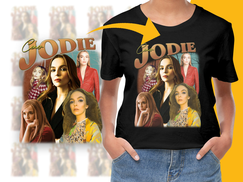 Jodie Graphic T-Shirt, Collage Style Women's Tee, Bold Fashion Top, Casual Streetwear, Unique Gift Idea