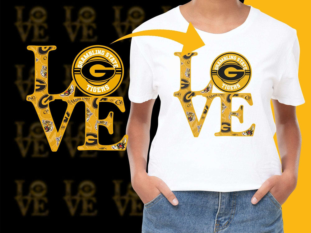 Trendy Love Graphic T-Shirt, Yellow and Black, Casual Sporty Tee, Unisex Fashion Top, Collegiate Style Shirt