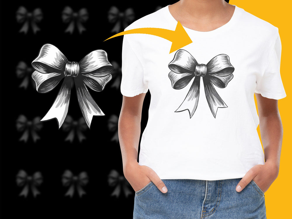 Women's Graphic T-Shirt with Elegant Black Bow Design, Casual White Tee, Stylish Summer Top