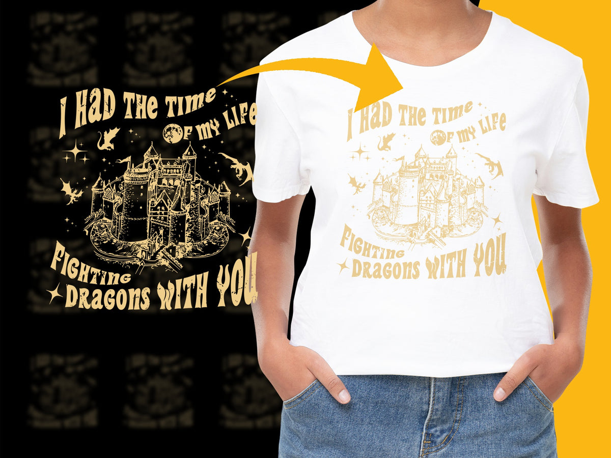Dragon Castle Graphic T-Shirt, 'I Had The Time of My Life', Fantasy Adventure Tee, Unique Gift for Dragon Lovers, Unisex White Shirt