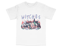 Load image into Gallery viewer, Witches Graphic T-Shirt, Cool Witch Cartoon Design, Unisex White Tee, Halloween Apparel, Gothic Streetwear, Unique Witchy Fashion Gift