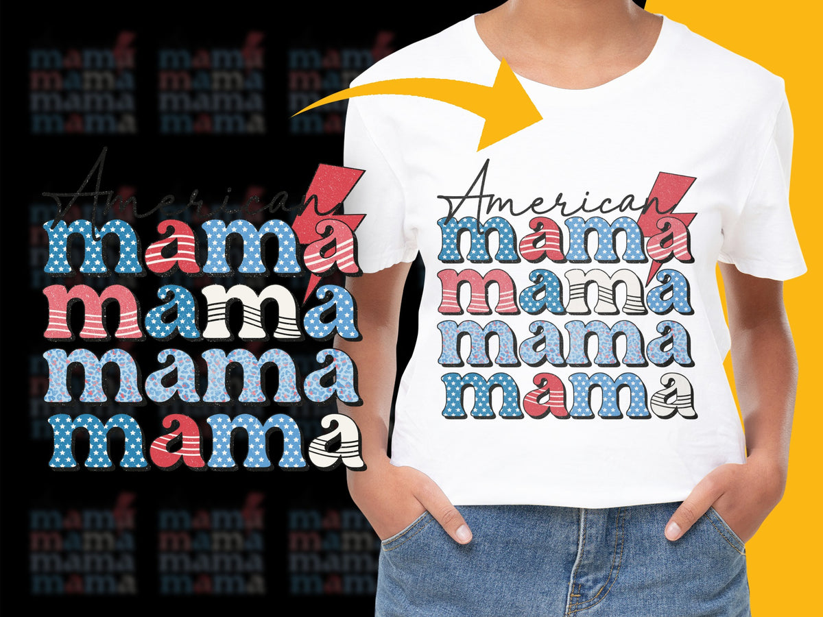 American Mama Patriotic T-Shirt, Red White Blue Graphic Tee, Women's Casual Summer Top, 4th of July Apparel