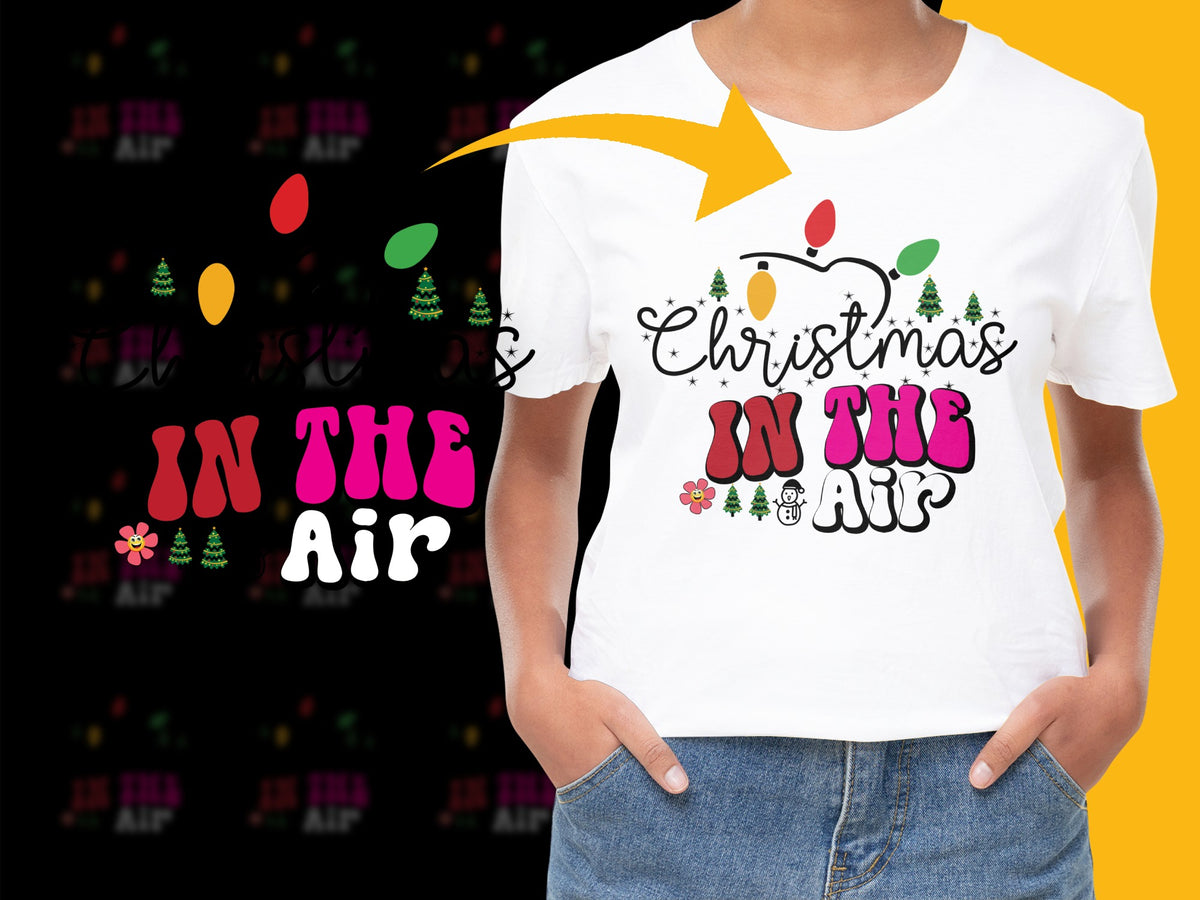 Kids Christmas T-Shirt 'Christmas in the Air' Holiday Festive Tee with Colorful Lights Design