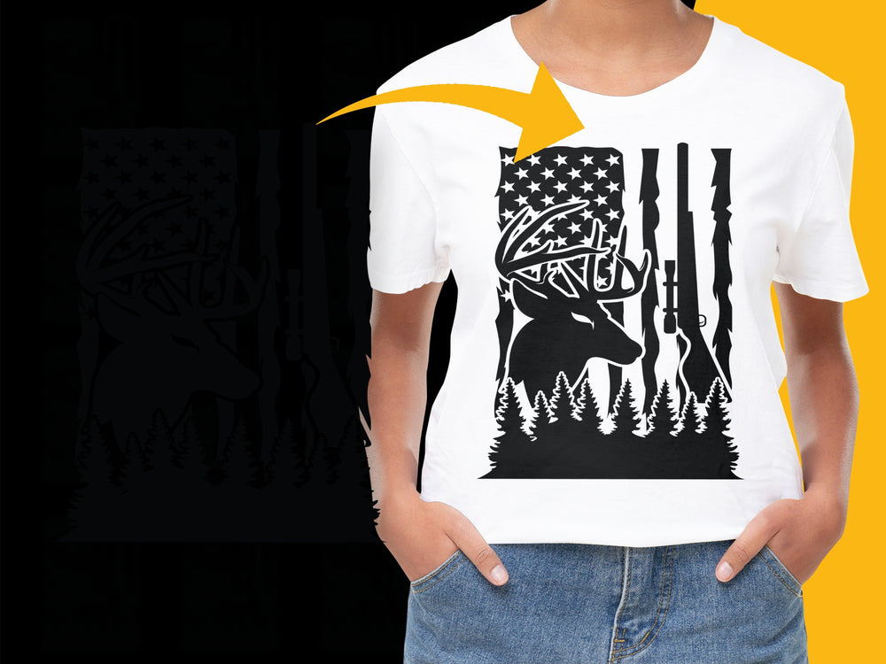 Patriotic Deer Hunting T-Shirt, American Flag Graphic, Hunter Gift Idea, Wildlife Forest Tee