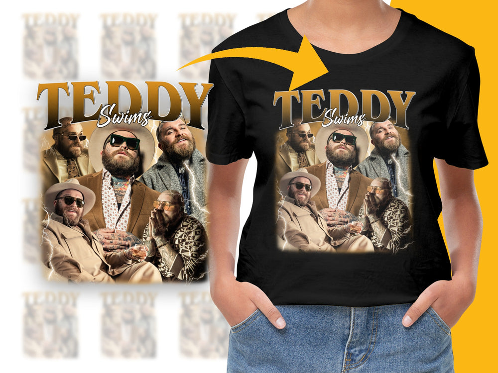 Men's Graphic Tee Teddy Swings Design, Stylish Black T-Shirt, Casual Cool Musician Print Shirt
