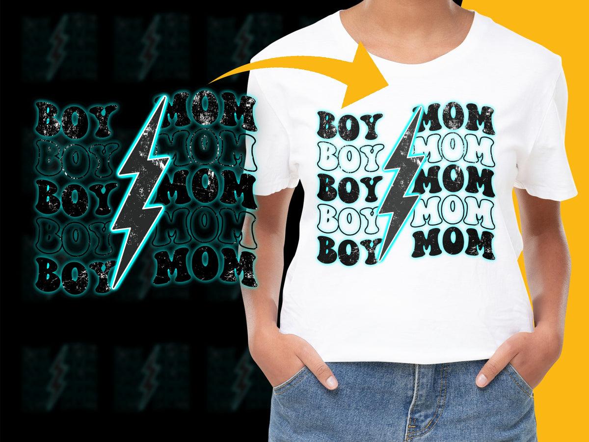 Boy Mom T-Shirt, Bold Lightning Print, Trendy Graphic Tee, Statement Top, Casual Outfit, Fashion Apparel for Mothers